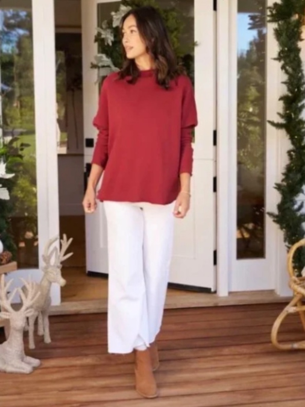 Frank & Eileen Anna Long-Sleeve Funnel Neck Triple Fleece Capelet Medium Red